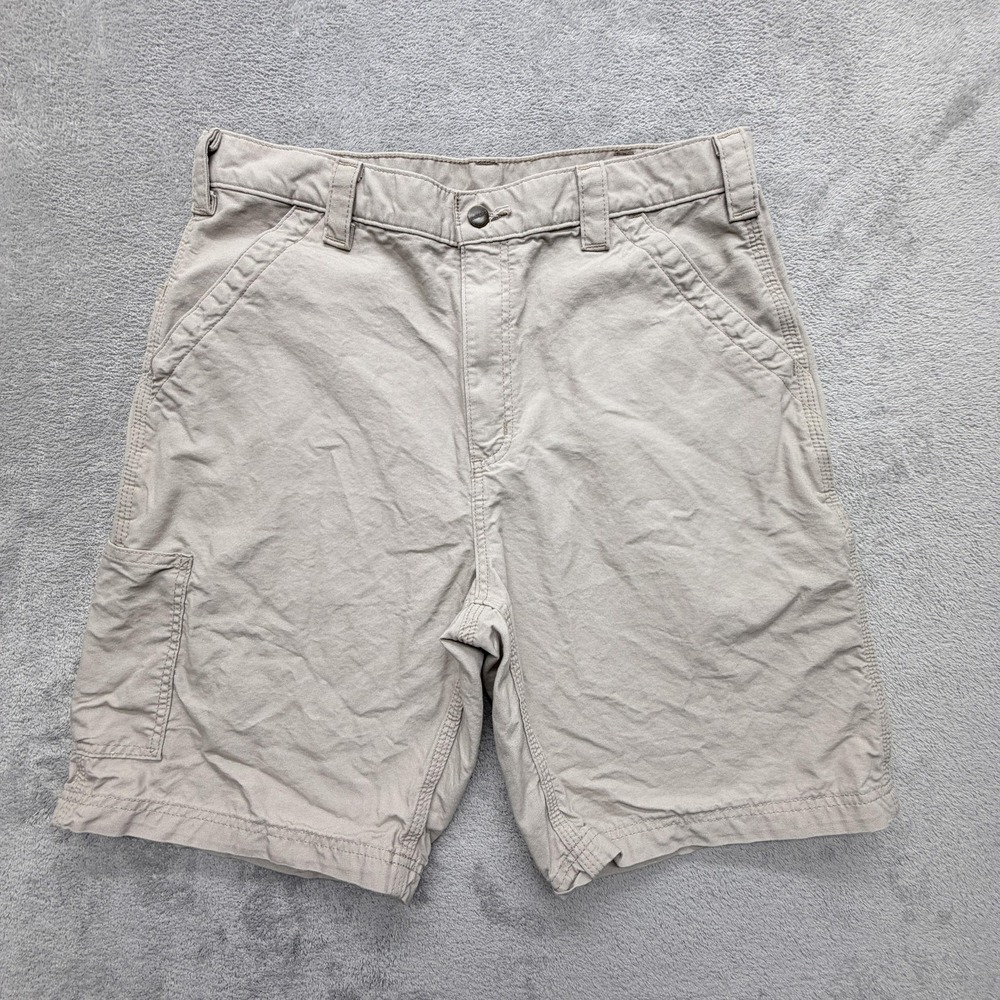 Carhartt Shorts Mens Measured 35x9 Beige Cargo Canvas Pockets Relaxed Fit
